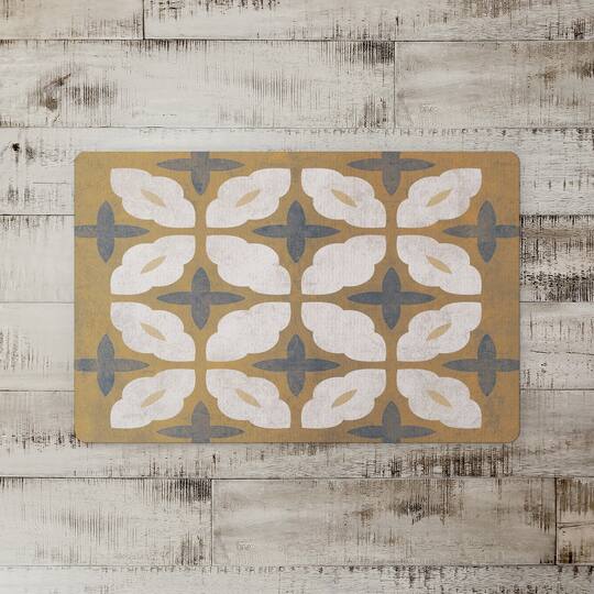 Yellow White and Blue Medallion Floor Mat